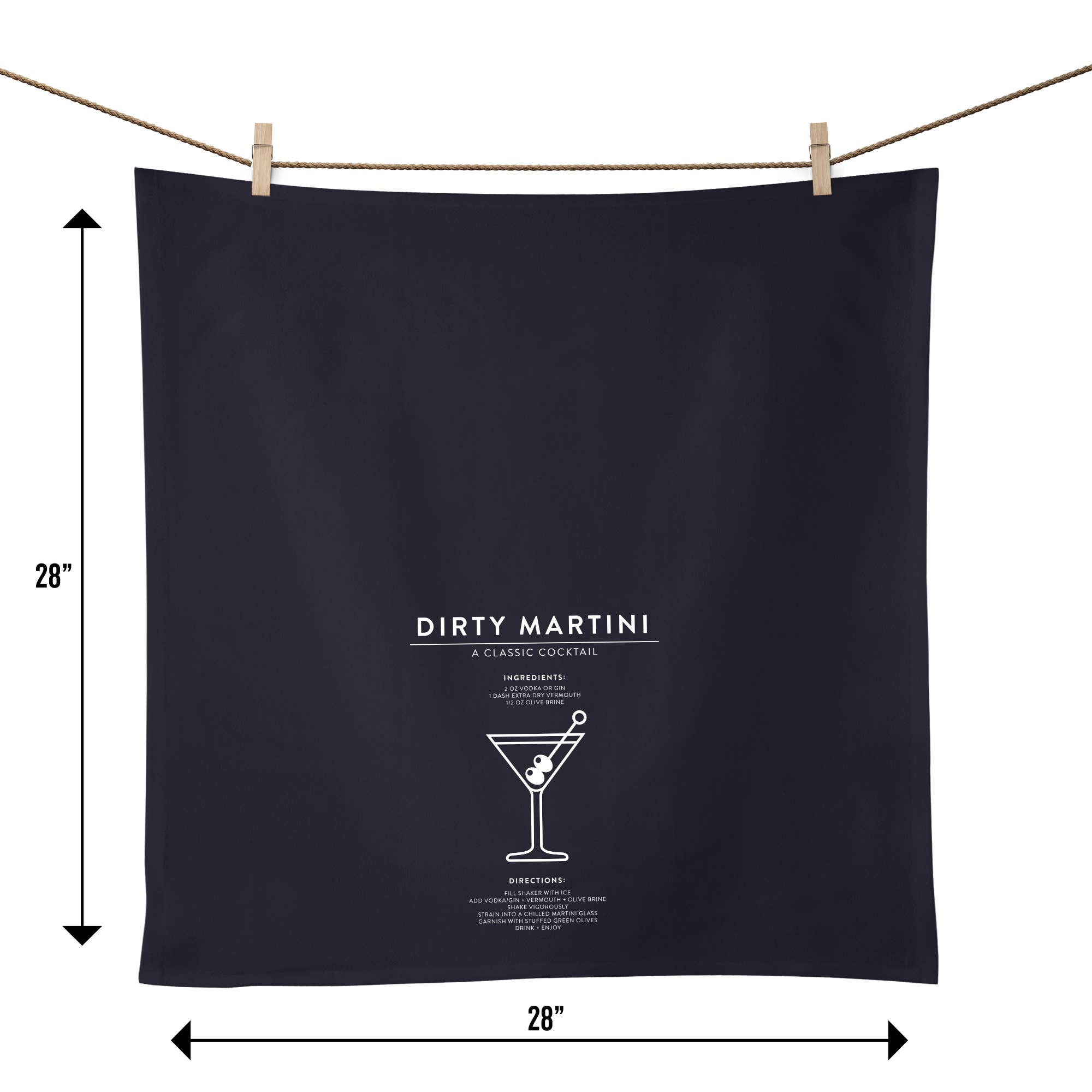 Dirty Martini Classic Cocktail Black Flour Sack Kitchen & Bar Tea Towel - Durham DistilleryRubiaRojo