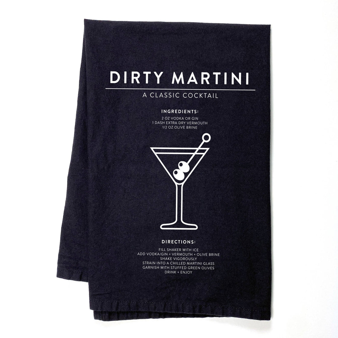 Dirty Martini Classic Cocktail Black Flour Sack Kitchen &amp; Bar Tea Towel - Durham DistilleryRubiaRojo