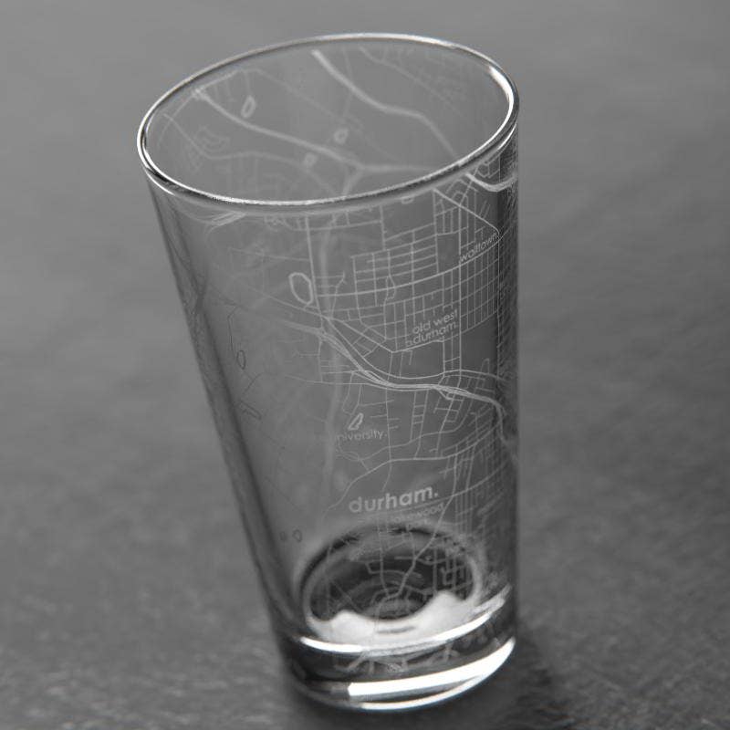 Durham Map Pint Glass Durham Distillery