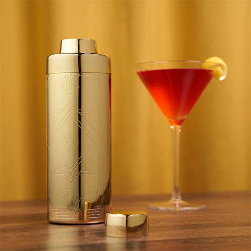 Art Deco Gold - Plated Cocktail Shaker w/ Built - in Strainer - Durham DistilleryCocktail Shakers &amp; ToolsViski