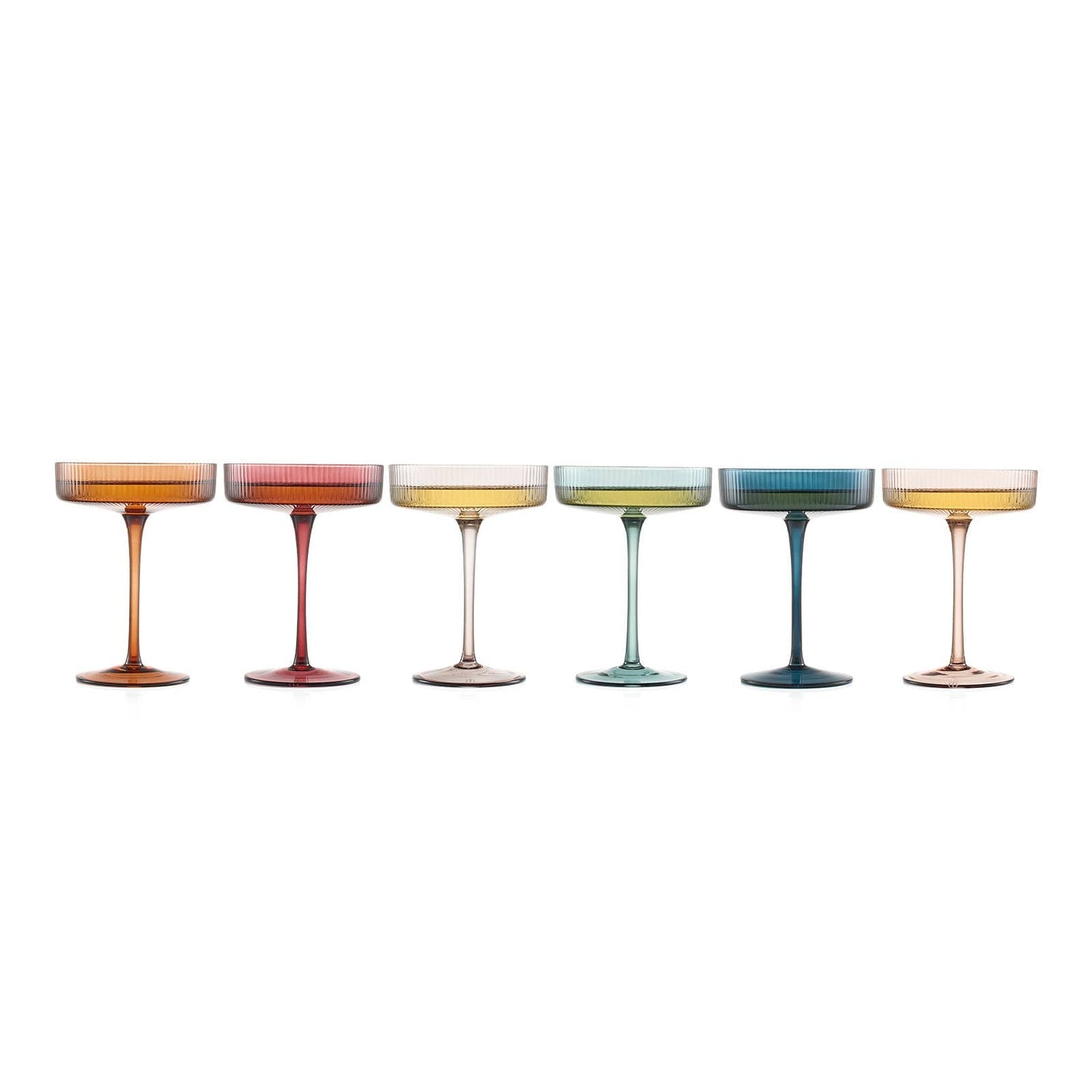 Art Deco Ribbed Pastel Coupe, &amp; Cocktail Glasses - 6 Set - Durham DistilleryCocktail GlasswareThe Wine Savant / Khen Glassware