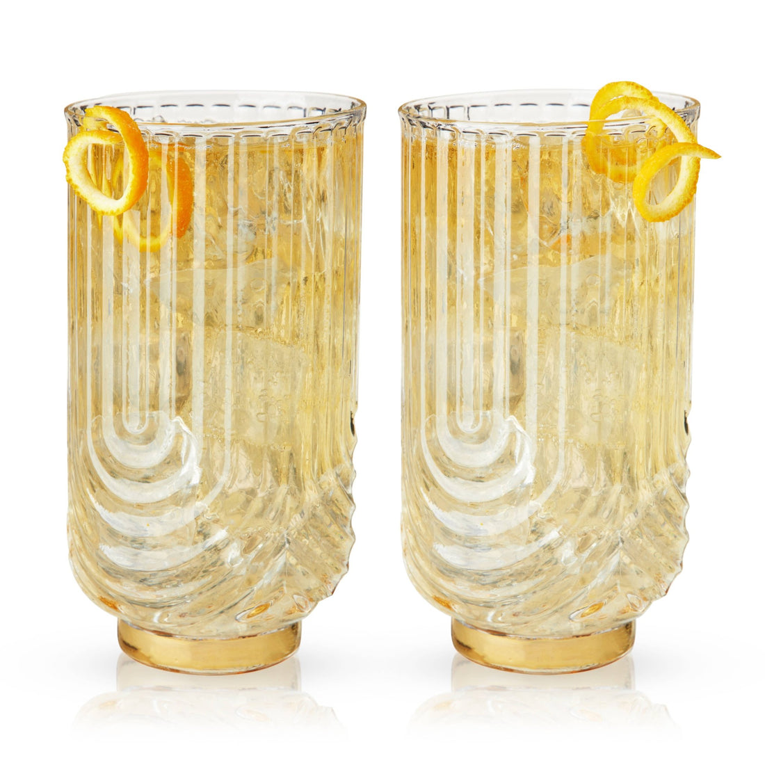 Deco Gatsby Gold - Plated Glass Highball Glasses - Set of 2 - Durham DistilleryCocktail GlasswareViski