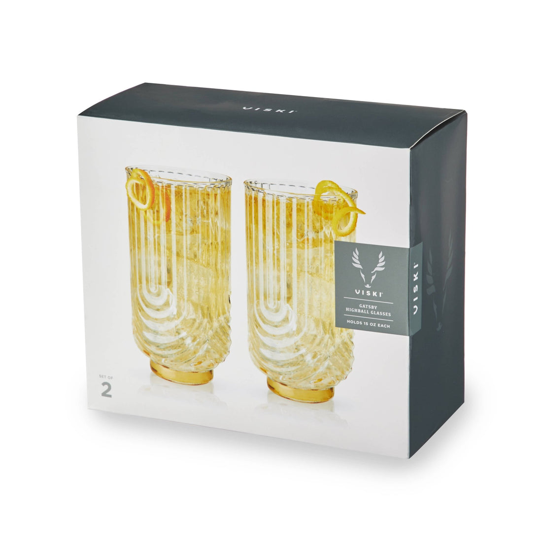 Deco Gatsby Gold - Plated Glass Highball Glasses - Set of 2 - Durham DistilleryCocktail GlasswareViski