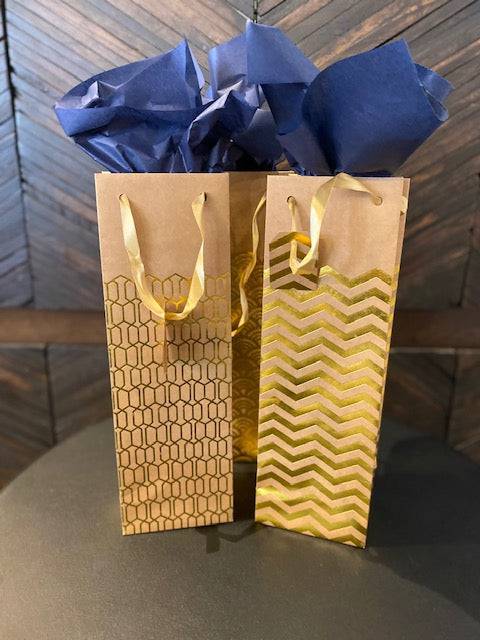 Gold Foil Bags with Navy Tissue Paper - Durham DistilleryWrapItSmartWrapItSmart