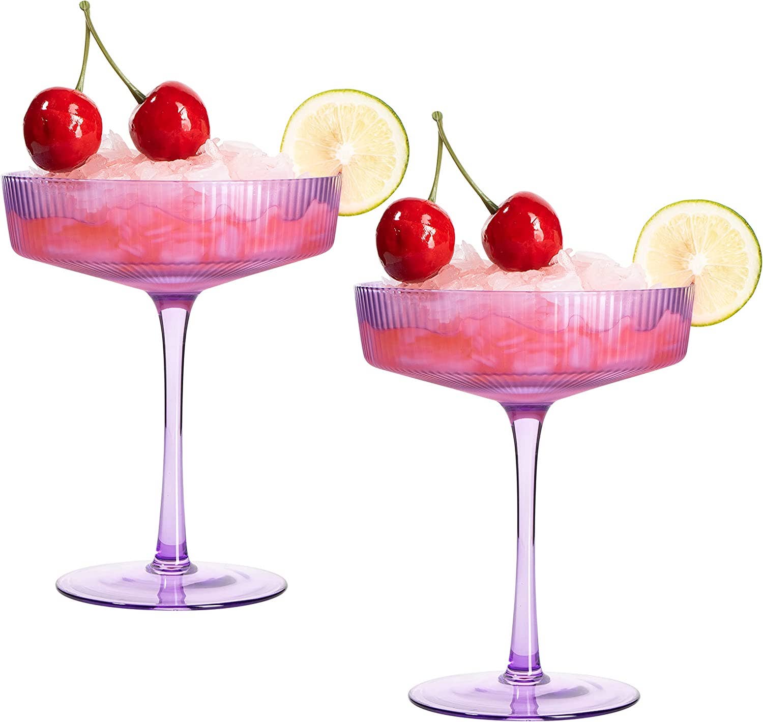 Lavender Ribbed Cocktail Coupe Colored Glasses (Set of 2) - Durham DistilleryCocktail GlasswareShop for Pickup